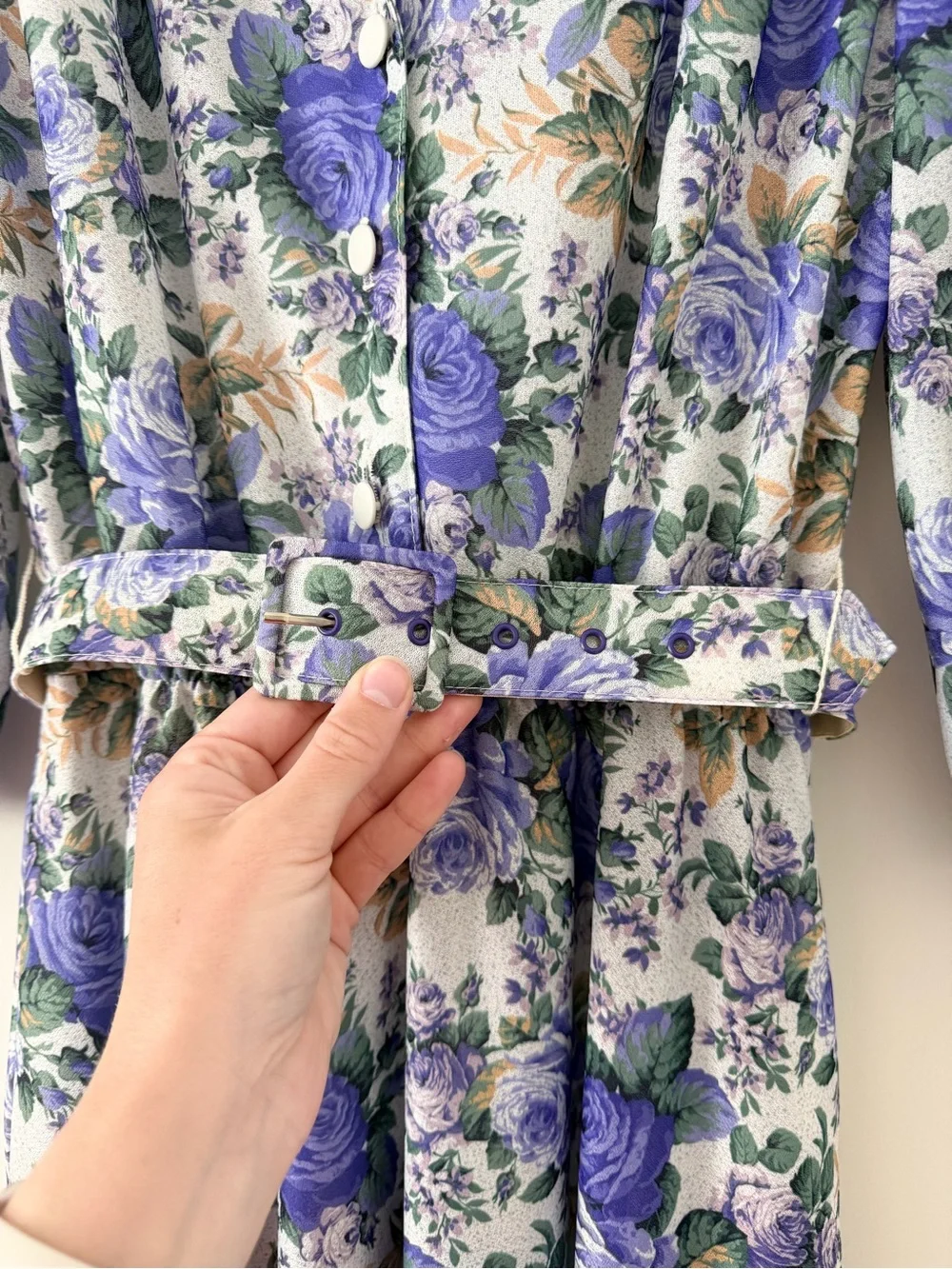 California Looks Vintage Purple Floral Belted Midi Dress